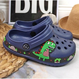 Chaussons American Club Jr AM900B bleu marine avec un dinosaure 1