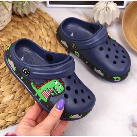 Chaussons American Club Jr AM900B bleu marine avec un dinosaure 2 Chaussons American Club Jr AM900B bleu marine avec un dinosaure 2