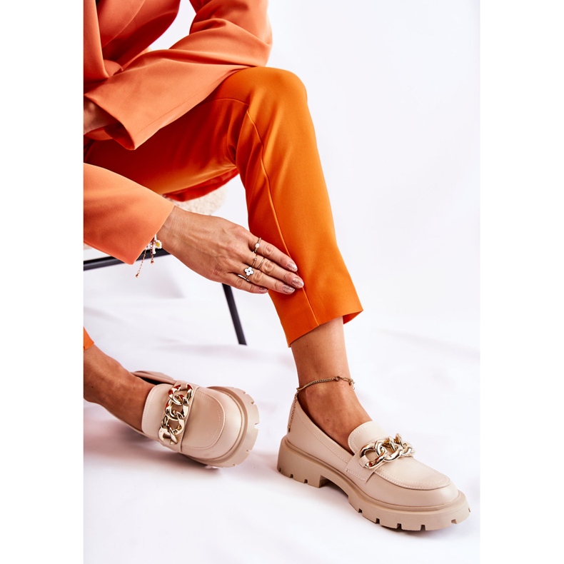 FB1 Mocassins Cuir Chaine Beige Clair A l'Amicable 2