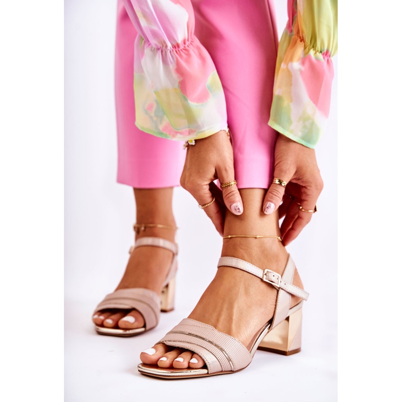 Sergio Leone Sandales En Cuir On A Bar En Corane Beige Doré d'or 1