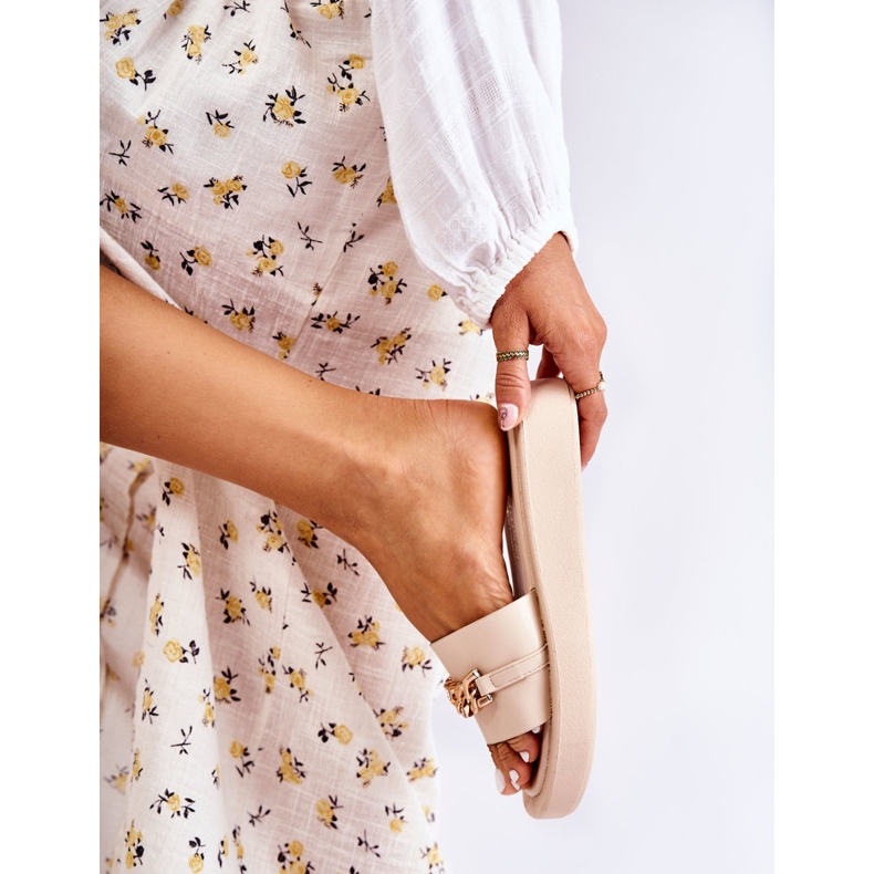 S.Barski Pantoufles Megosa beiges à la mode avec chaîne 1