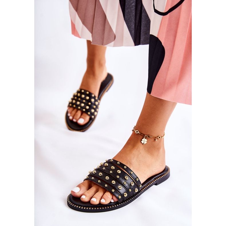 S.Barski Chaussons Femme En Cuir Avec Ornement Brien Noir 1