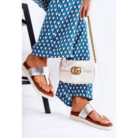 Pantoufles Tongs Femme Sur La Plateforme Blanc et Argent Morissa 2