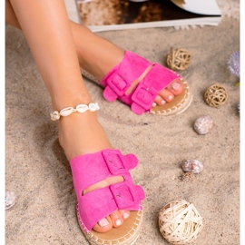 SHELOVET Babouches en daim à boucles rose 2