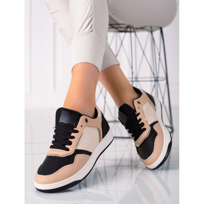 SHELOVET Baskets femme bicolores beige le noir 1