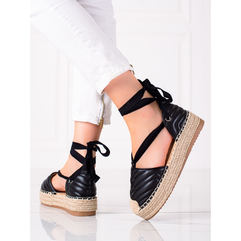 SHELOVET Espadrilles Nouées Sur La Plateforme le noir 1 SHELOVET Espadrilles Nouées Sur La Plateforme le noir 1