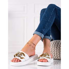 SHELOVET Pantoufles à la mode avec une chaîne blanche 2
