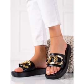 SHELOVET Pantoufles à la mode avec une chaîne le noir 3