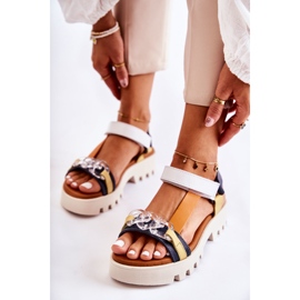 Sandales Cuir Avec Velcro Maciejka L5009-02 Bleu Marine-Blanc 1