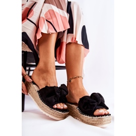 PG2 Chaussons Compensés Pour Femmes Avec Un Nœud Noir Tayla le noir 6