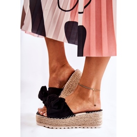 PG2 Chaussons Compensés Pour Femmes Avec Un Nœud Noir Tayla le noir 7