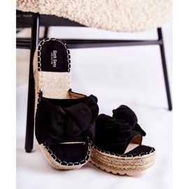 PG2 Chaussons Compensés Pour Femmes Avec Un Nœud Noir Tayla le noir 1