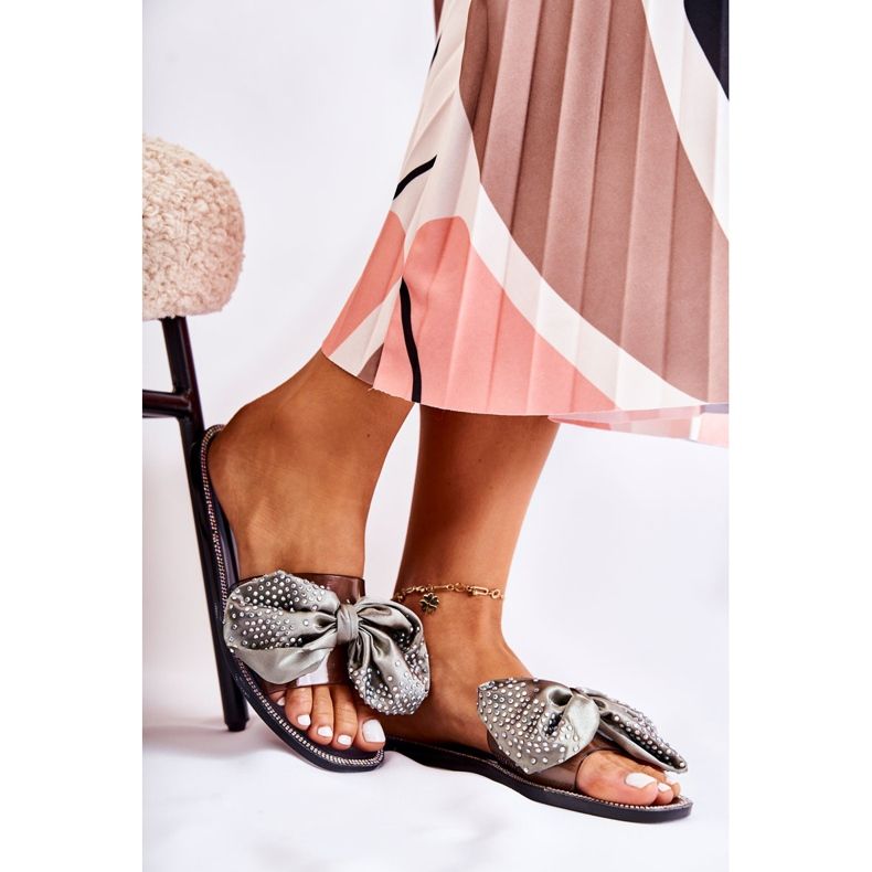 Chaussons Femme Caoutchouc Avec Nœud Noir-Gris Meriden 2