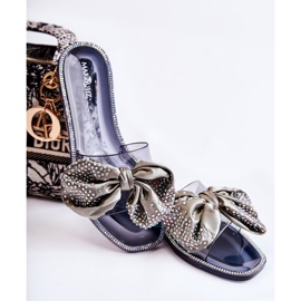 Chaussons Femme Caoutchouc Avec Nœud Noir-Gris Meriden 1