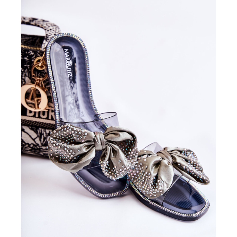 Chaussons Femme Caoutchouc Avec Nœud Noir-Gris Meriden 1