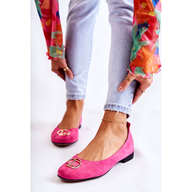 Ballerines en daim pour femmes avec décoration Nicole 2746 Fuchsia rose 1