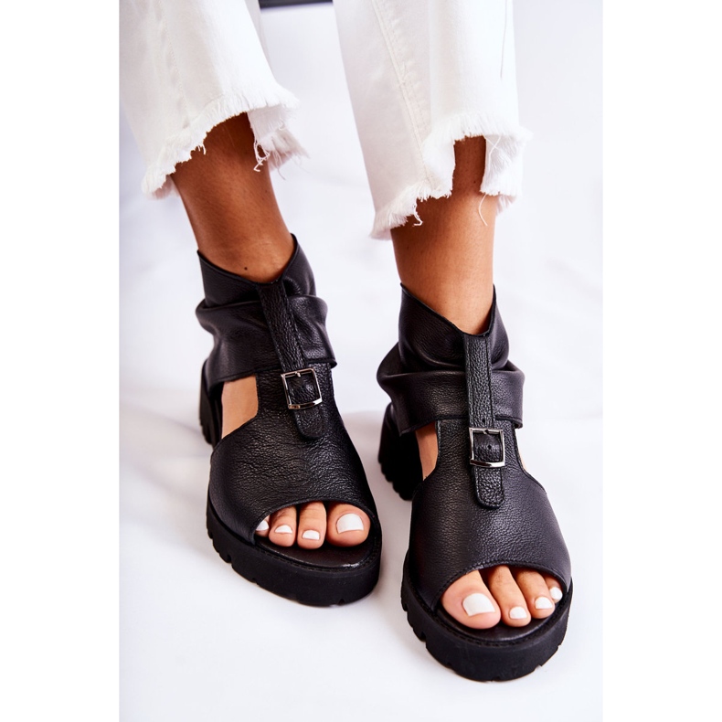 Sandales en cuir pour femmes avec fermeture éclair Nicole 2748 Noir le noir 1