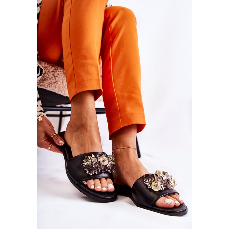 Chaussons Femme Cuir Avec Ornement Nicole 2726 Noir le noir 2