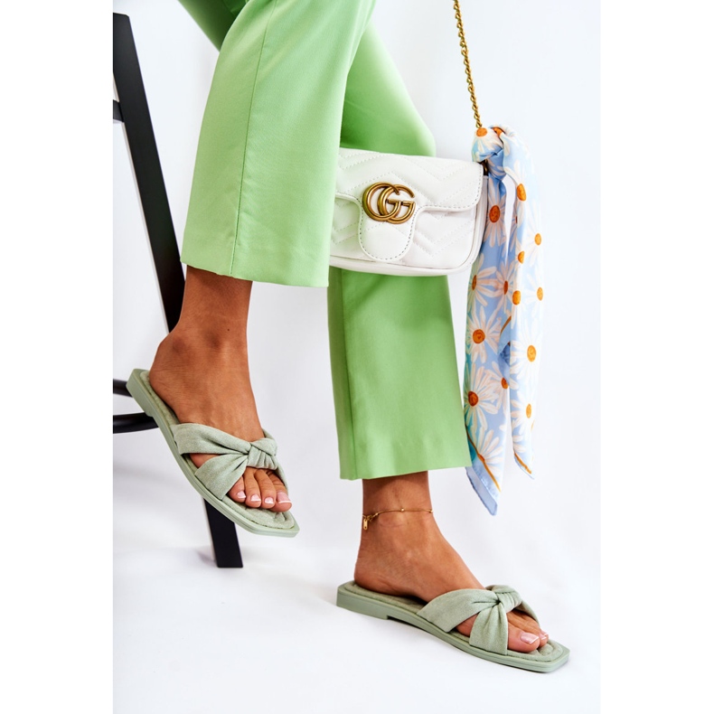 Pantoufles Lorrie vertes en daim à la mode pour femmes 2