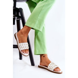 S.Barski Chaussons Femme En Cuir Avec Décoration Brien Blanc 1