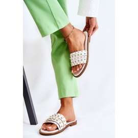 S.Barski Chaussons Femme En Cuir Avec Décoration Brien Blanc blanche 2