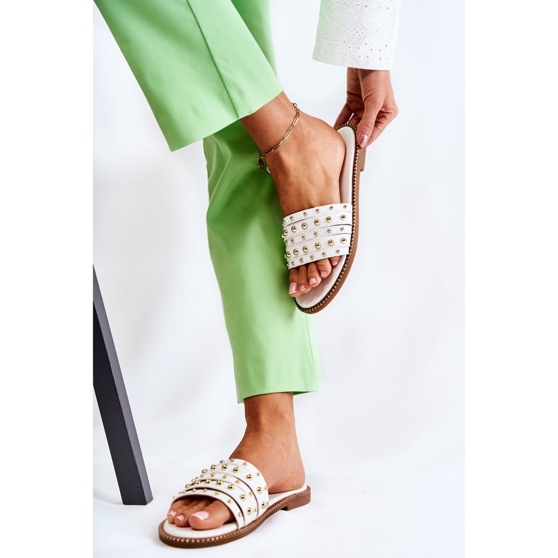 S.Barski Chaussons Femme En Cuir Avec Décoration Brien Blanc blanche 2