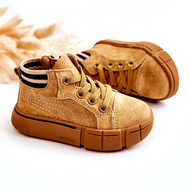 PA1 Baskets Montantes Enfant Zippées Boone Camel jaune chameau 3