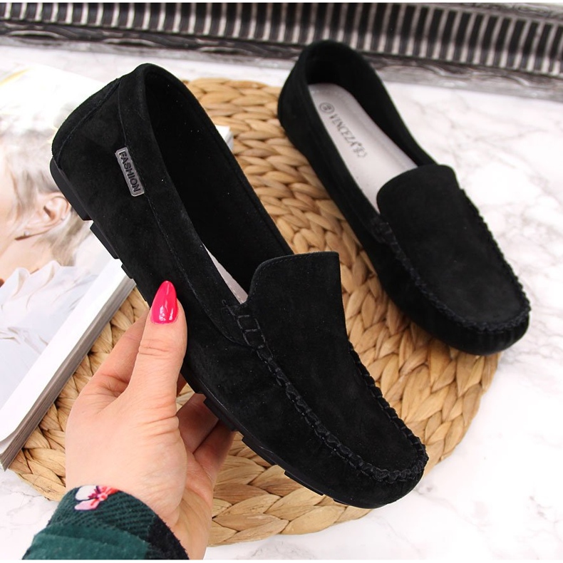 Mocassins femme en cuir noir Vinceza 2