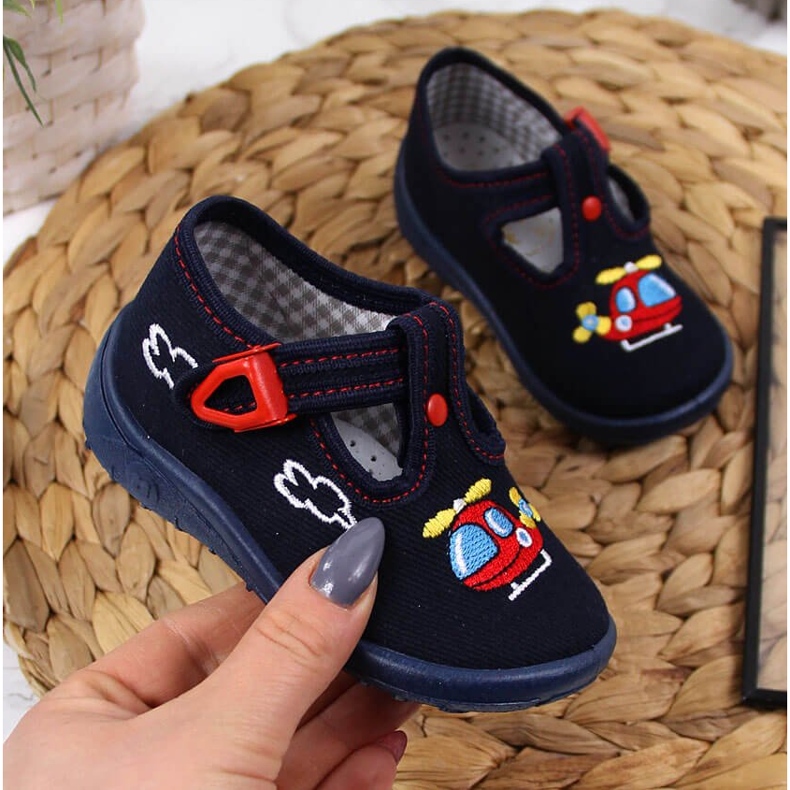 Chaussons de maison garçon pour maternelle bleu marine Nazo 1