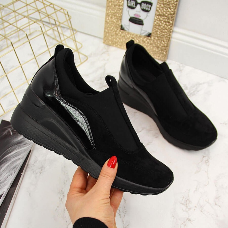 Baskets compensées noires femme Vinceza 2