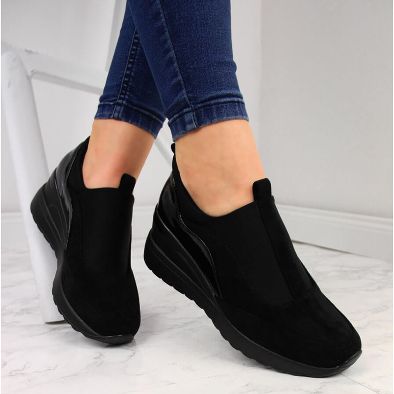 Baskets compensées noires femme Vinceza 1