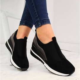 Baskets compensées femme noir et argent Vinceza 1