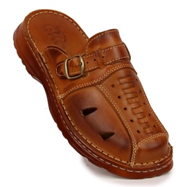 Chaussons homme en cuir ajouré EKO marron brun 1