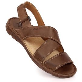 EKO Sandales pour hommes en cuir marron avec velcro ECO brun 1