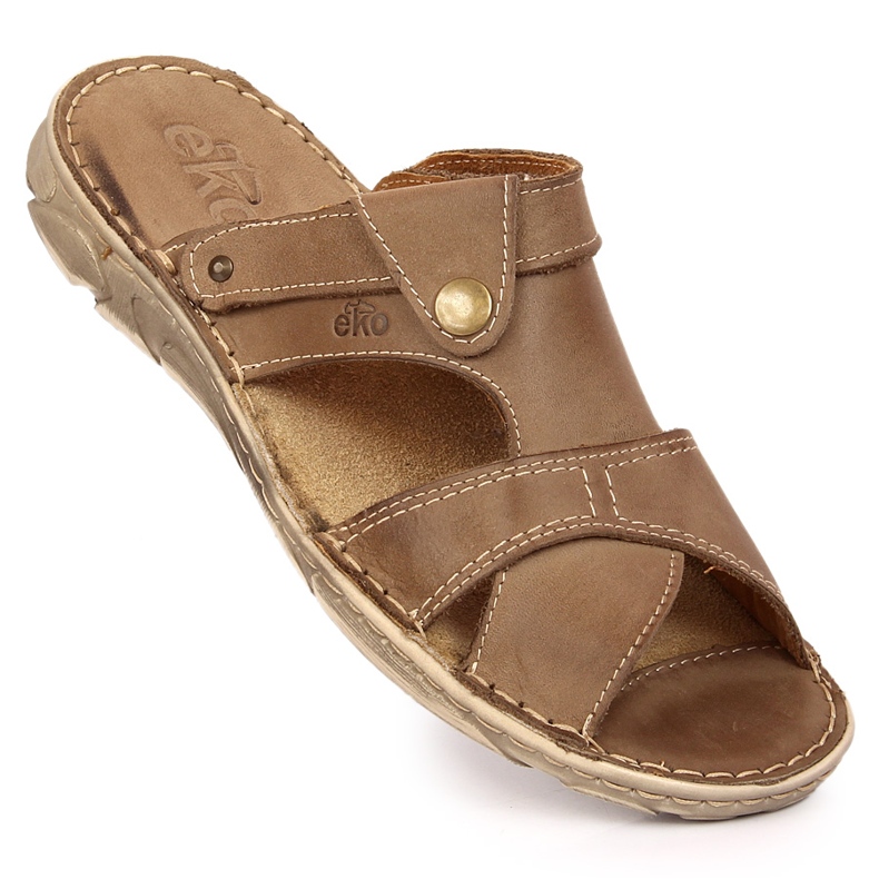 Chaussons EKO homme en cuir marron beige brun 1