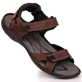 Sandales pour hommes en cuir avec velcro marron Helios 854 brun 1