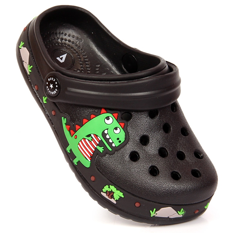 Chaussons American Club Cokes noirs avec un dinosaure 1