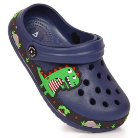 Chaussons American Club bleu marine avec un dinosaure 1