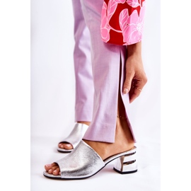 PA2 Chaussons à talon pour femme en cuir Silver Perry argent 1