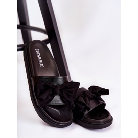 PJ1 Chaussons Classiques En Cuir Pour Femme Avec Un Nœud Noir Dessy le noir 5