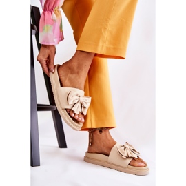 PJ1 Chaussons Femme Classiques En Cuir Avec Nœud Beige Dessy 1