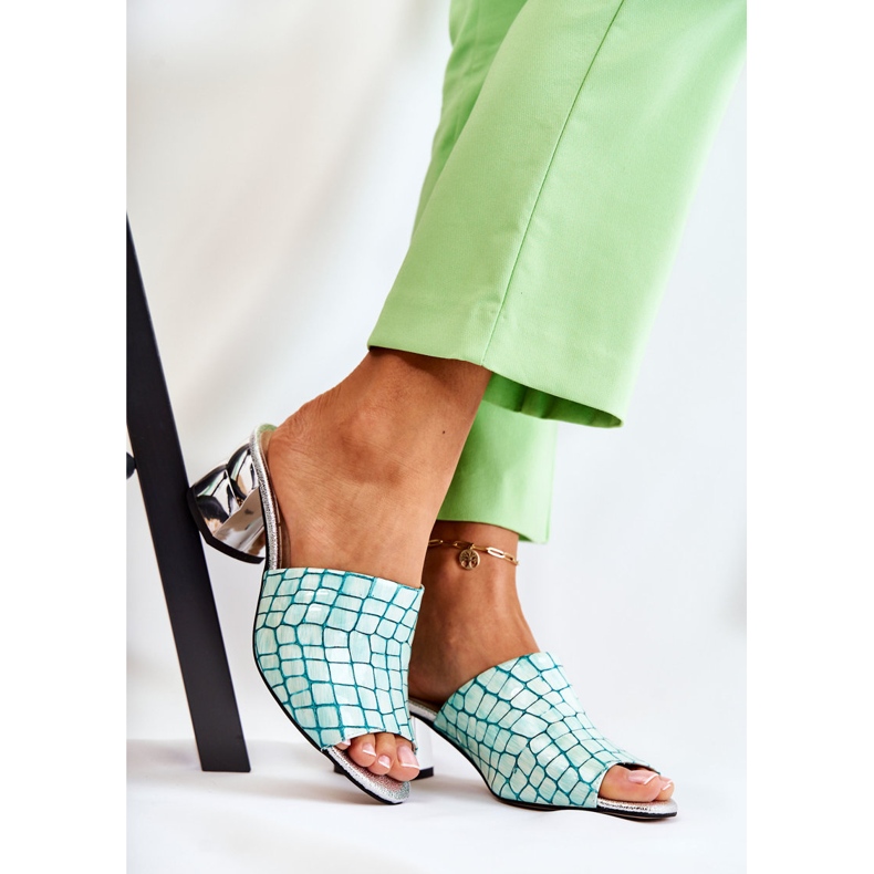 Chaussons Femme Cuir Crocodile Sur Talon Vert Clair Perry 1