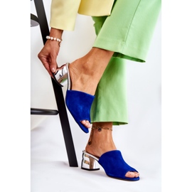 PA2 Chaussons à Talon en Daim pour Femme Bleu Marine Perry argent 1