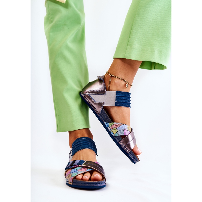 Sandales En Cuir Avec Côtelé Maciejka 03375 Bleu 2