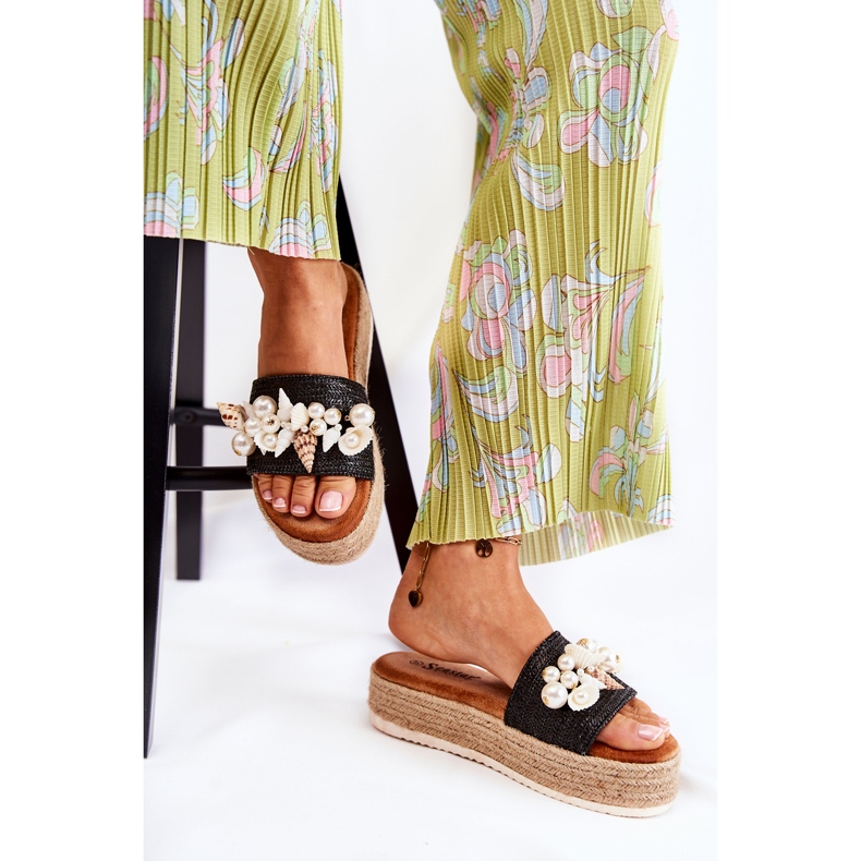 PS1 Chaussons Femme Sur La Plateforme Avec Coquillages Noir Tolia 2