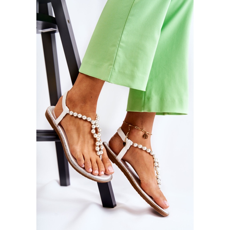 PG1 Sandales Tendance Tongs Avec Perles Blanches Isalia 1