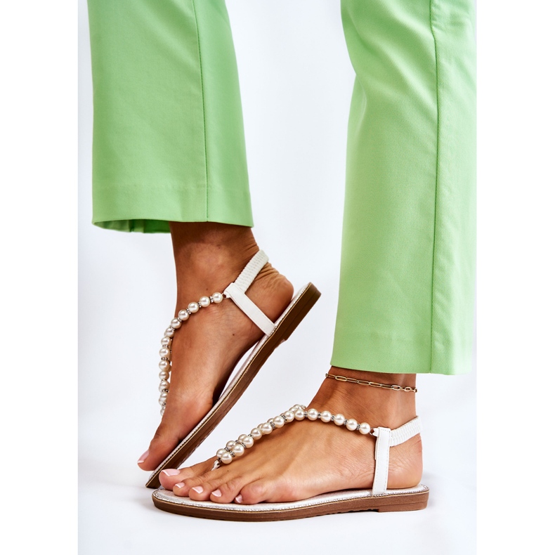 PG1 Sandales Tendance Tongs Avec Perles Blanches Isalia 2