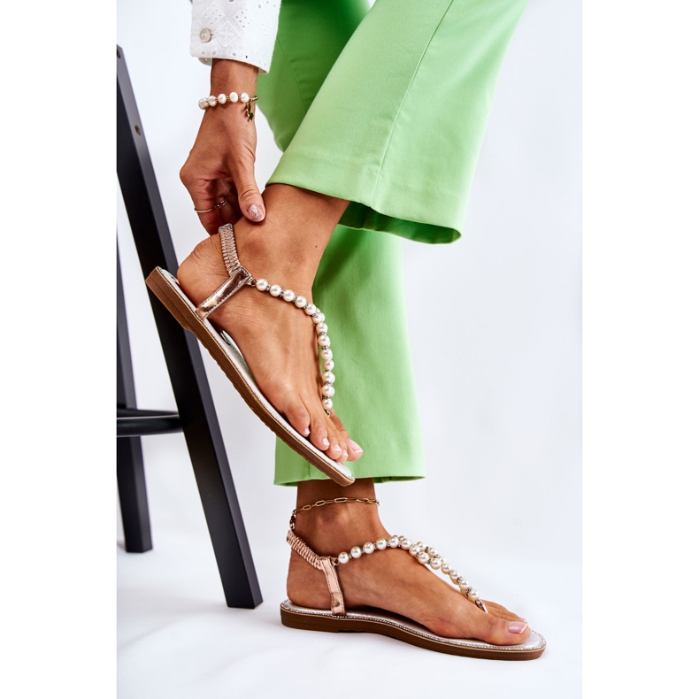 PG1 Sandales Tendance Tongs Avec Perles Or Rose Isalia d'or 1