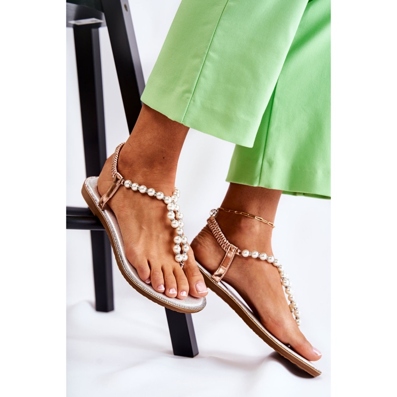 PG1 Sandales Tendance Tongs Avec Perles Or Rose Isalia doré 2