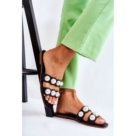PG1 Chaussons Femme En Cuir Avec Perles Décoratives Noir Lasello 1
